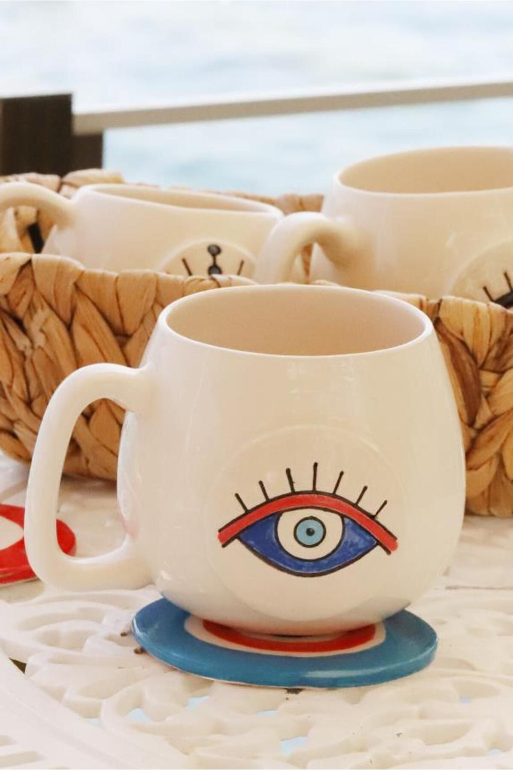 Handmade Evil Eye Ceramic Mug – Iria Nazar Coffee Cup