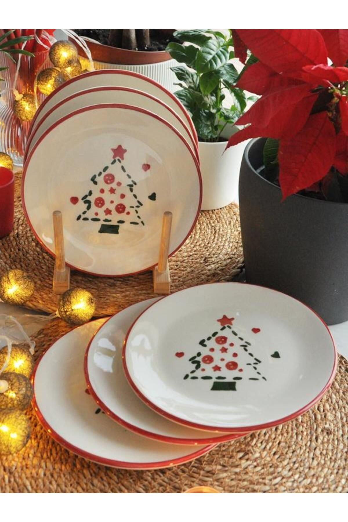 New Year Pine Tree Cake Plate Set of 6 – 19 cm