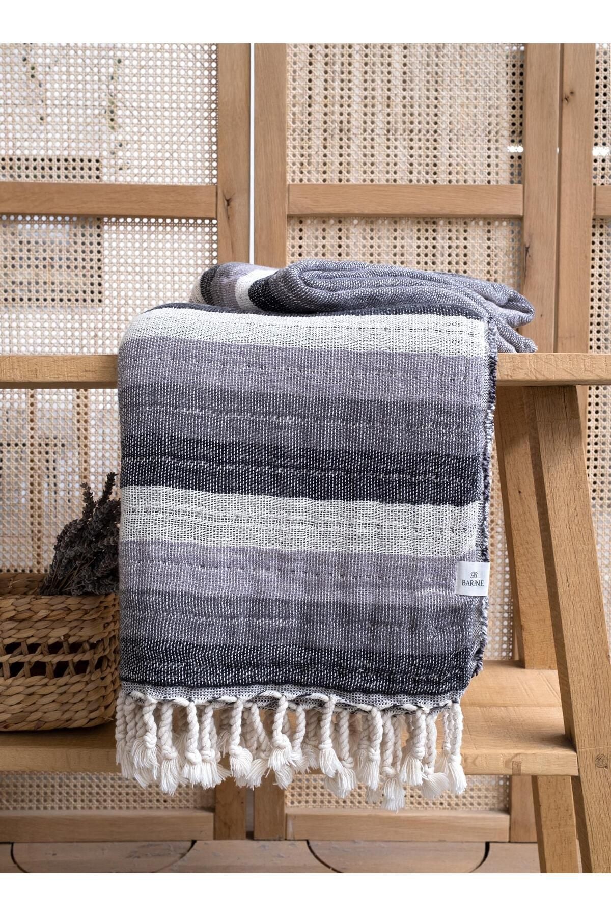 Istanbul Grey Stripe Throw Blanket | 130x170 cm