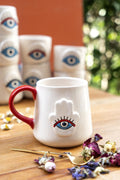 Fatima Hand Evil Eye Mug 350ml – Handmade Ceramic Coffee Cup