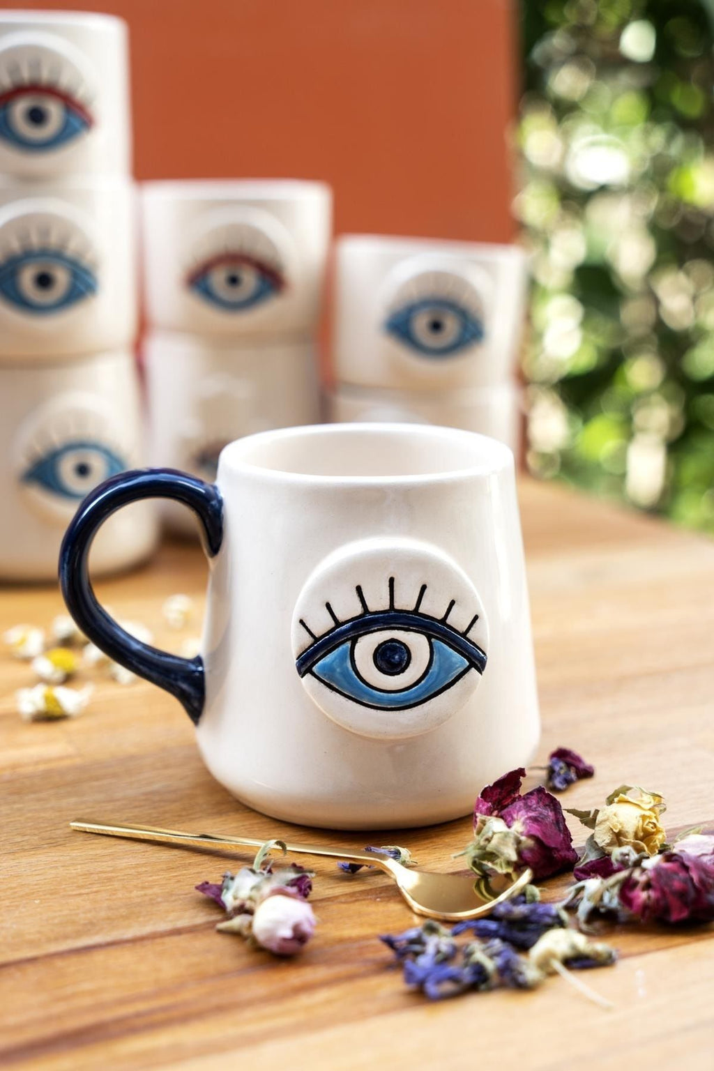 Hamse Blue Evil Eye Ceramic Mug – Handmade Nazar Coffee Cup