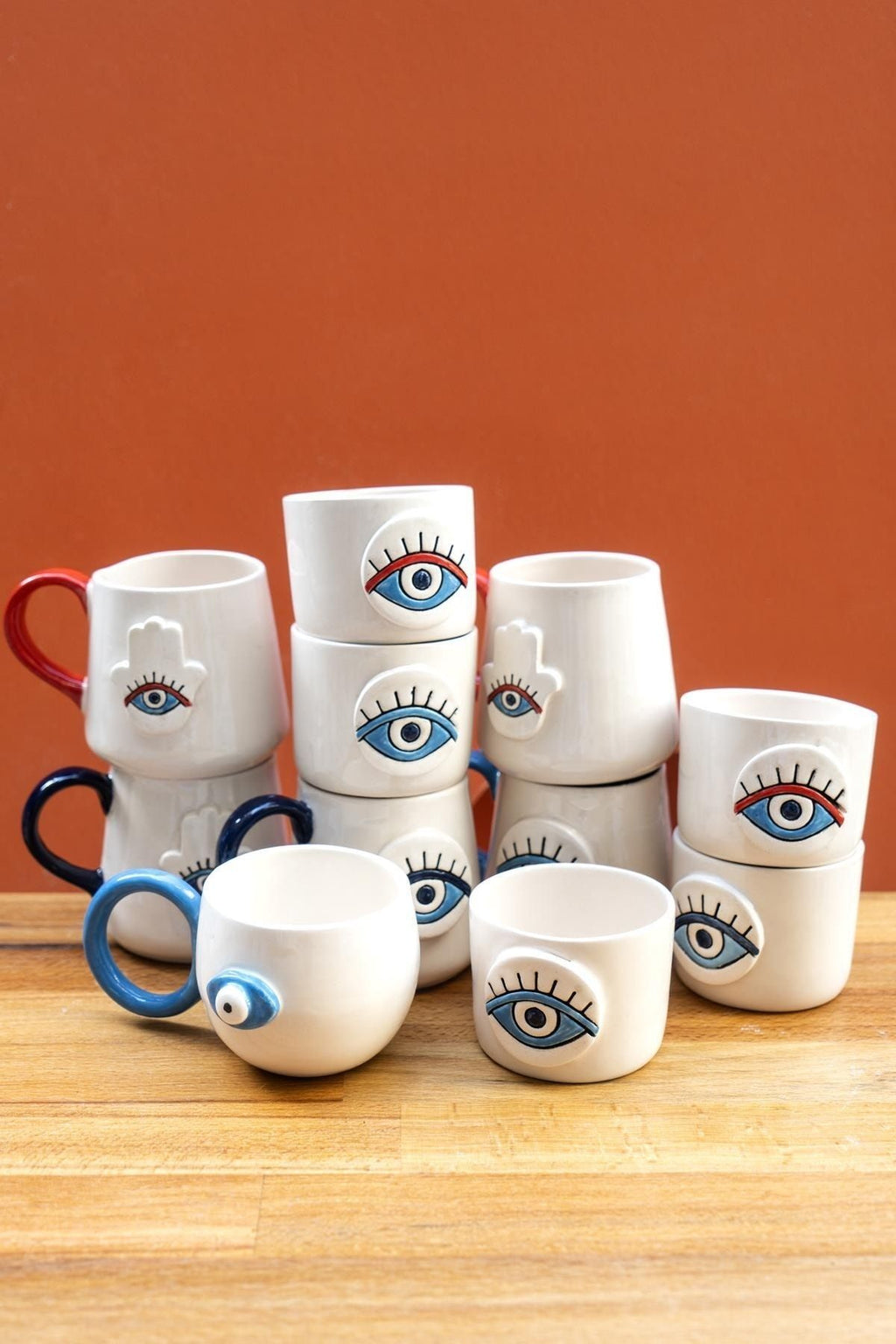 Fatima Hand Evil Eye Mug 350ml – Handmade Ceramic Coffee Cup