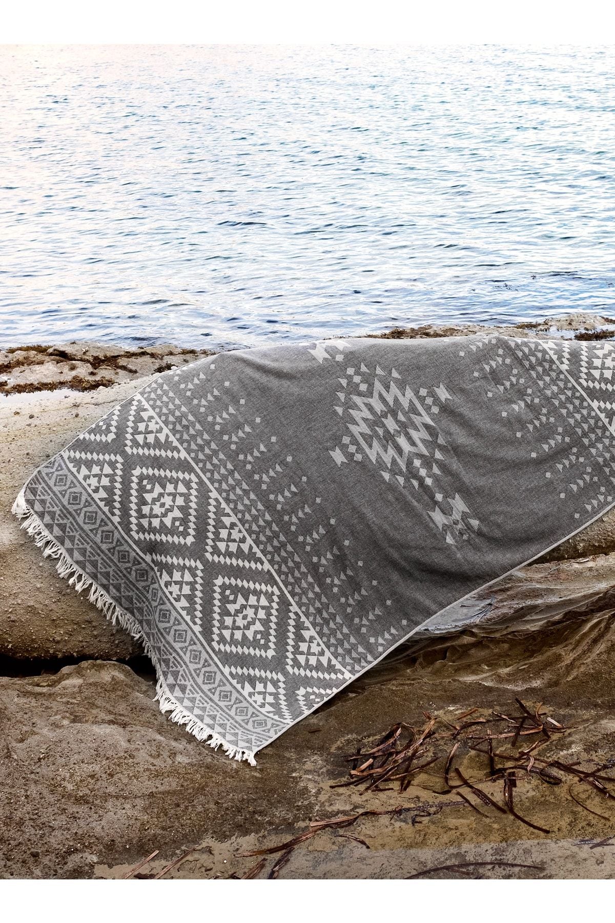 Bodrum Eshme Peshtemal – Grey & White 90x160 cm