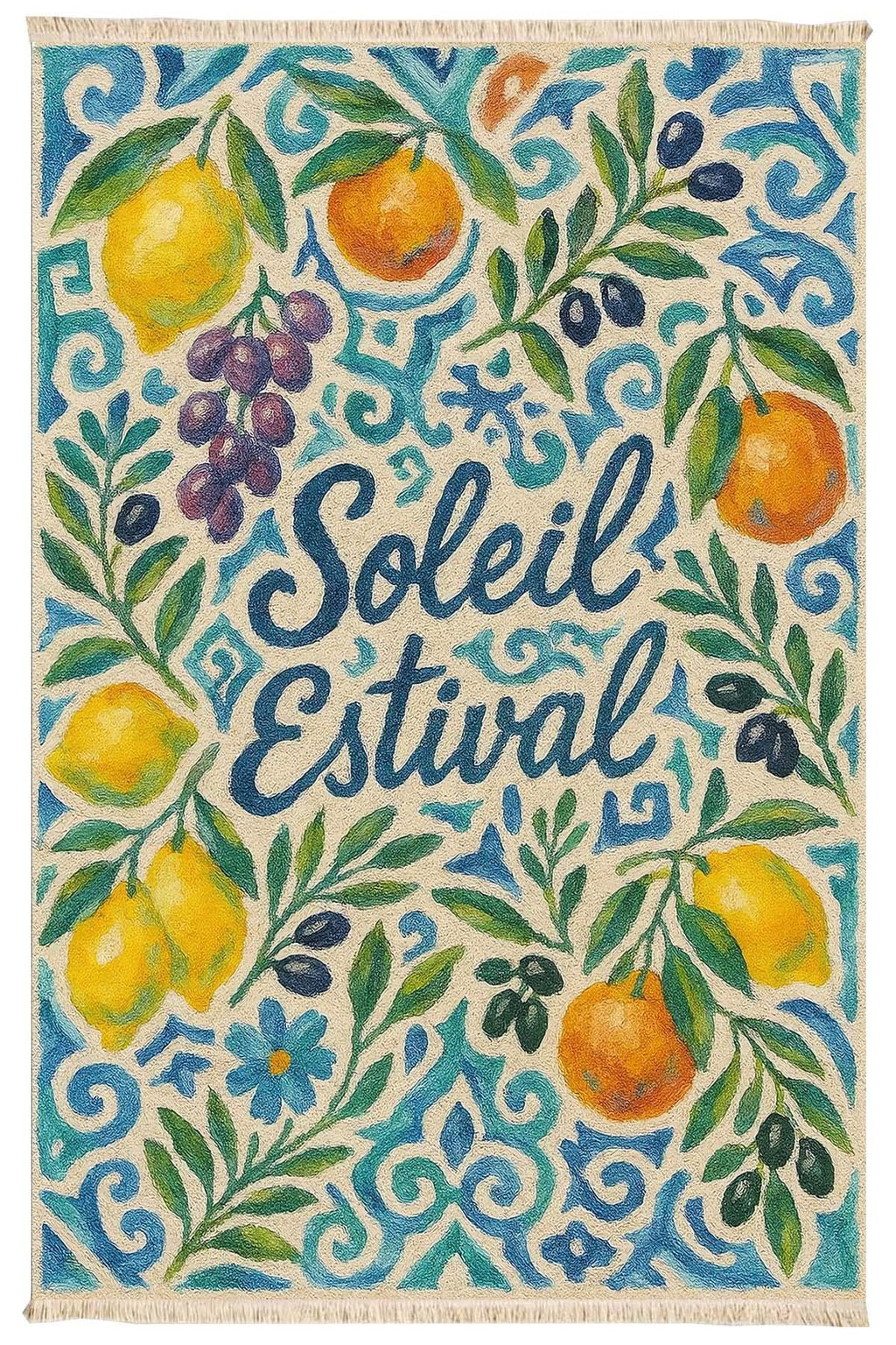 Soleil Estival Print Woven Base Rug  120*180 cm.-French Riviera Collection